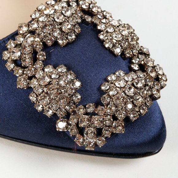 Manolo Blahnik Hangisi Blue Satin Jewel Pumps - Picture 8 of 9